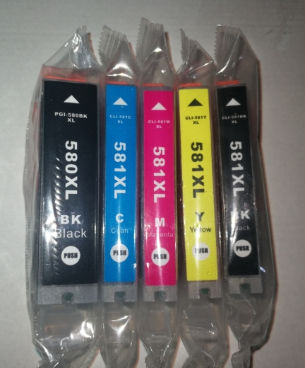 5er-Set XXL Tintenpatrone komplatibel zu Canon PGI 580BK CLI 581pbk, Cyan, Magenta, Yellow